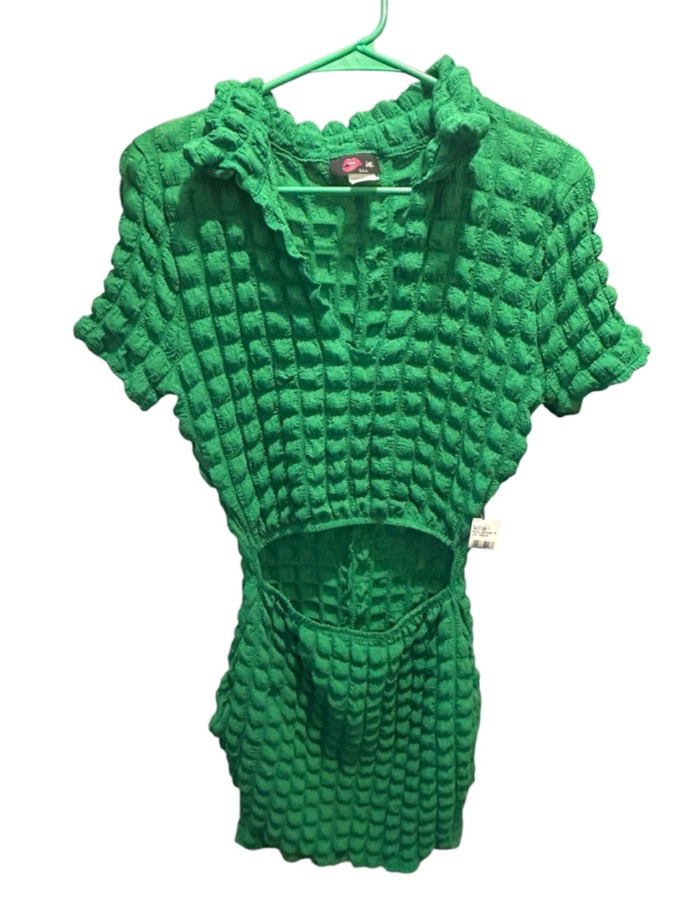 Green Textured Knit Cutout Dress